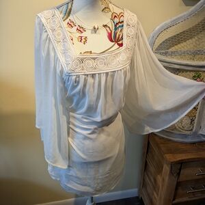 Elegant Sheer White Blouse with Lace Detail